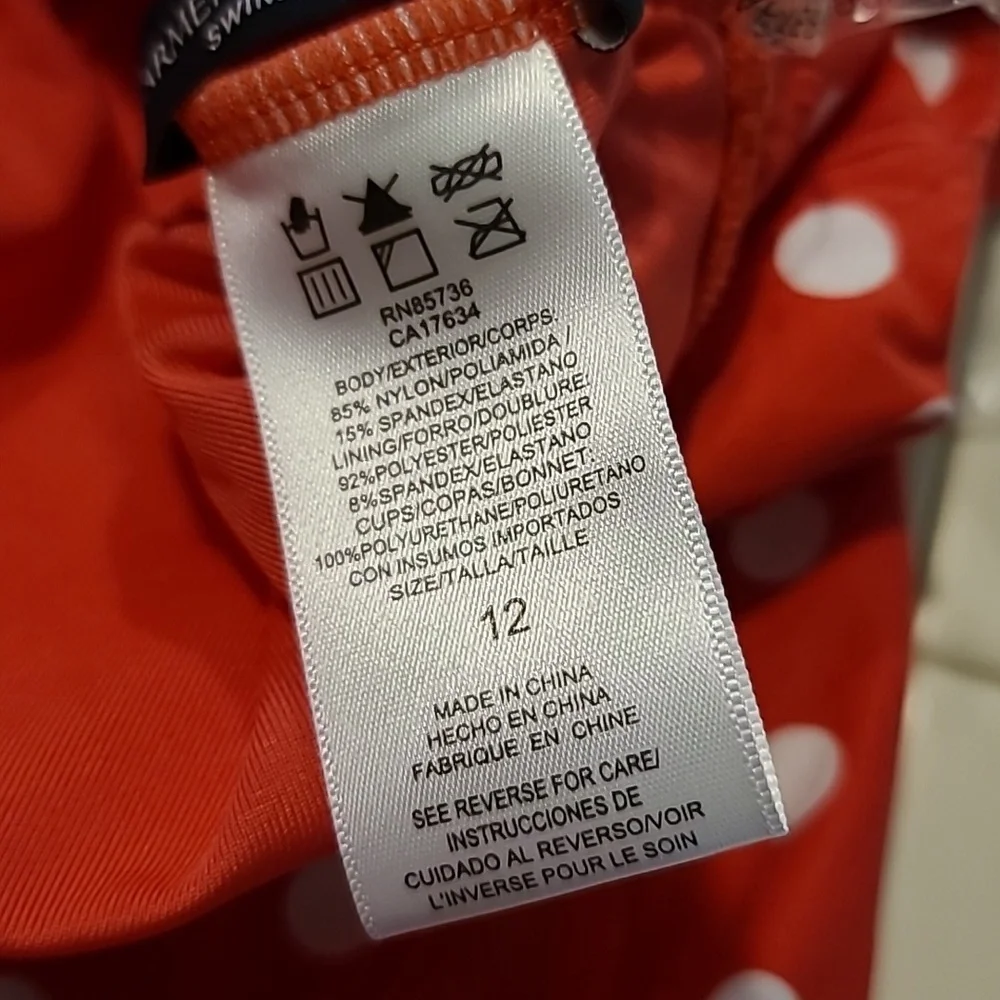 Carmen Marc Valvo Coral & White Polka Dot One-Piece Swimsuit - Picture 4 of 4